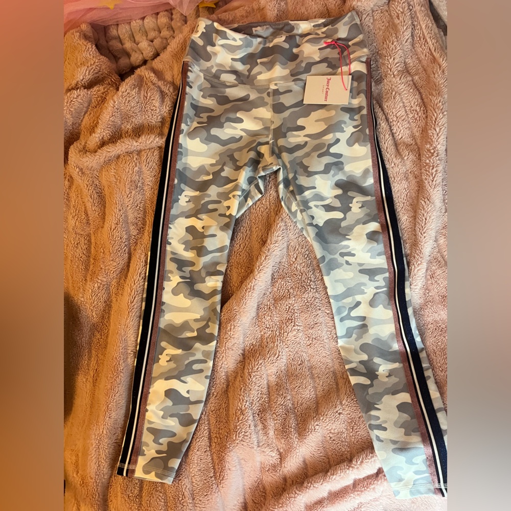 🍒 Juicy Couture Sport Leggings – Gray Camo & Glitter Stripe | Large | y2k bling - Picture 6 of 8